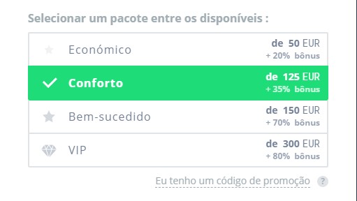 Pacotes de bónus de depósito Binatex