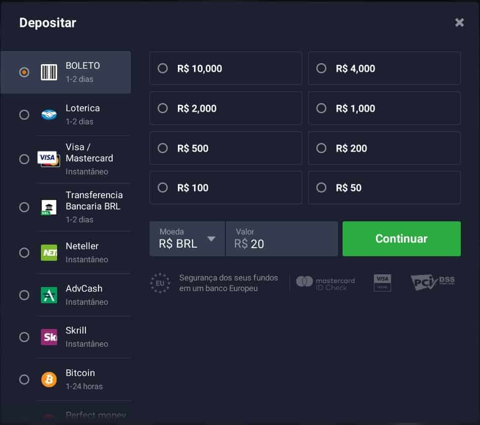 metodos de deposito em op&ccedil;&otilde;es bin&aacute;rias
